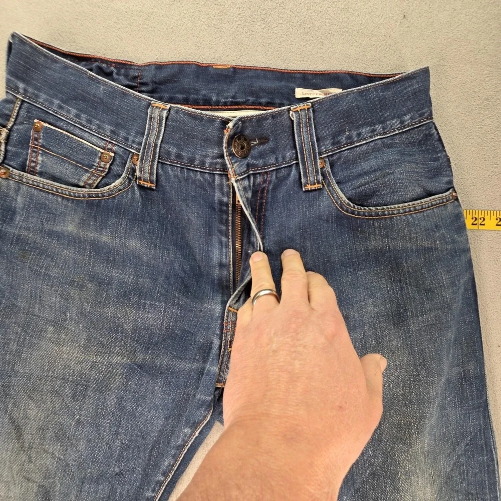 Levis Jeans Mens Selvedge Blue Med‎ Wash Straight Paint Splatter Fits 31x26